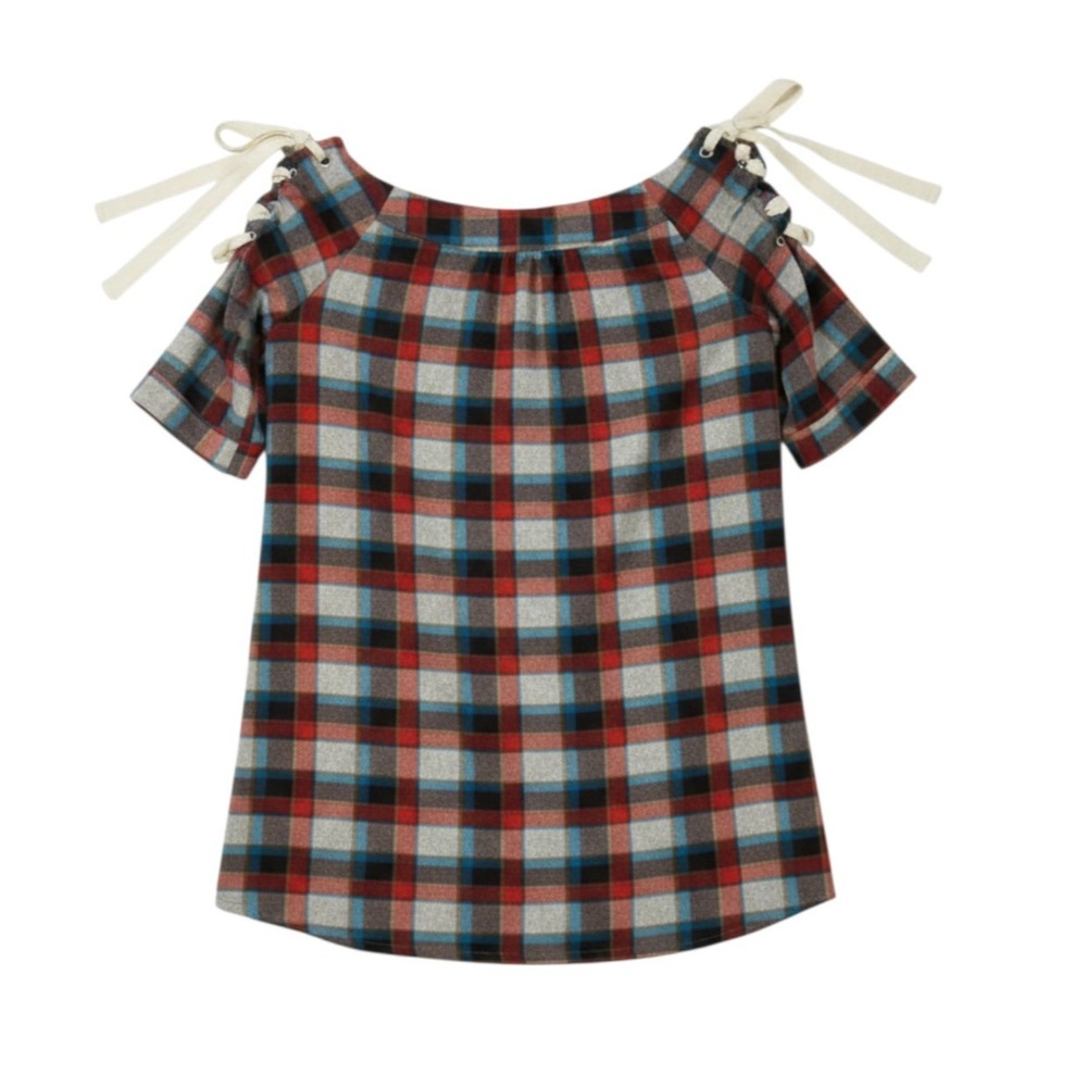 HAYDEN Los Angeles Red/Multi PLAID FLANNEL Tie Sleeves TUNIC TOP/SHIFT DRESS L